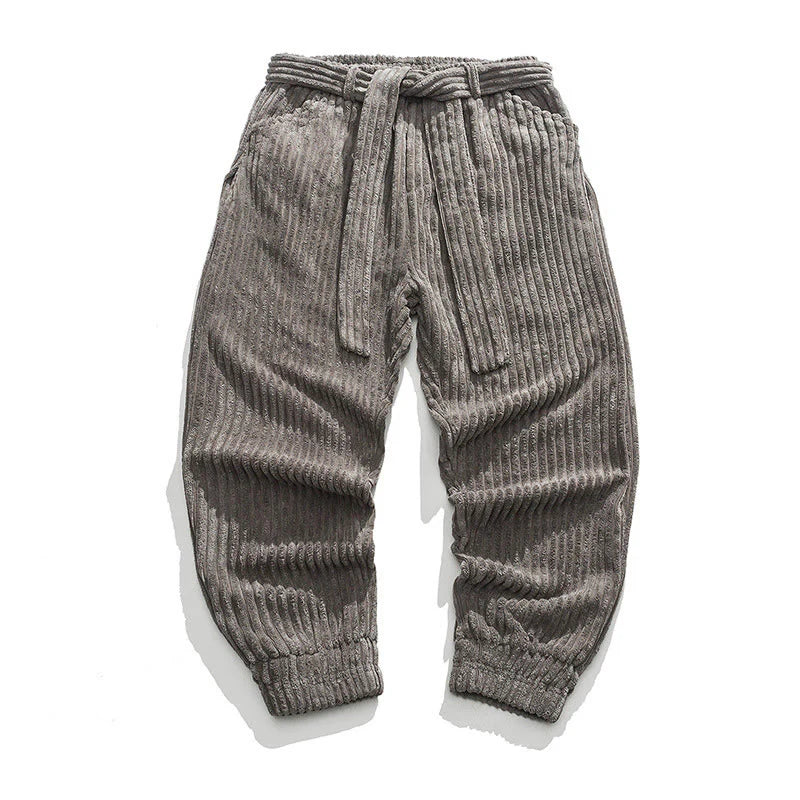 Buddha Stones Winter Solid Color Men's Ankle-Length Corduroy Pants With Pockets