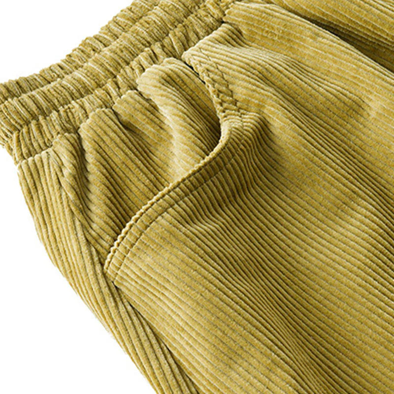 Buddha Stones Women's Fall Plain Ankle-Length Simple Design Corduroy Pants With Pockets