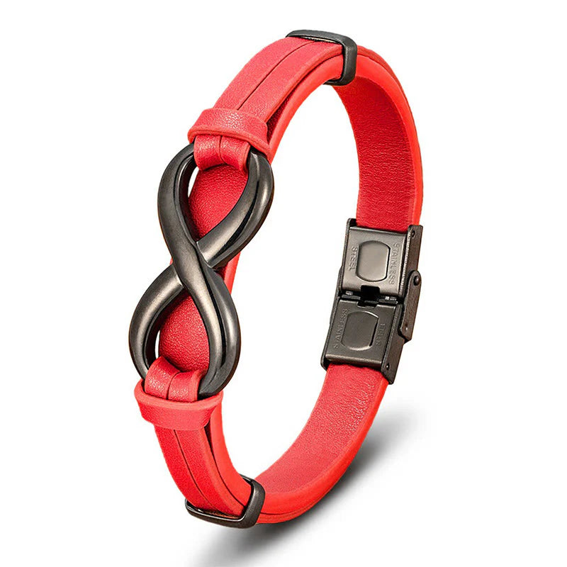 Buddha Stones Infinitely Design Titanium Steel Multicolored Leather Strengthen Bracelet