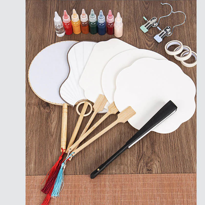 Buddha Stones DIY Chinese Lacquer Fan Blank Painting Handheld Fan