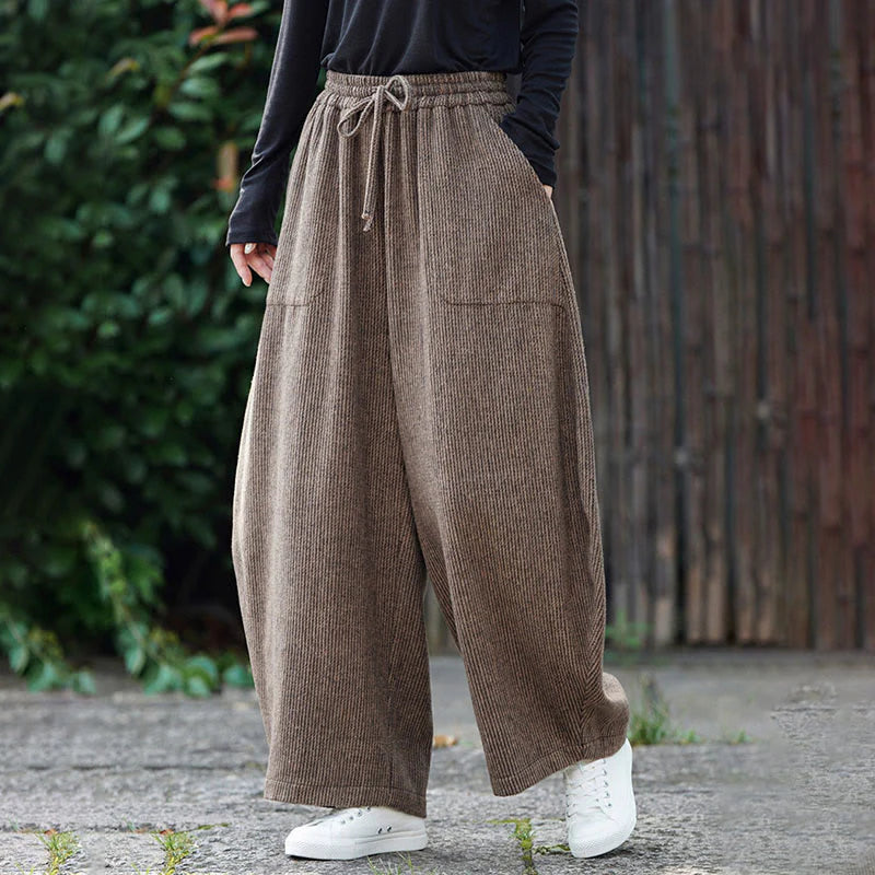 Buddha Stones Winter Men's Pure Color Drawstring Design Cotton High Waist Pants With Pockets