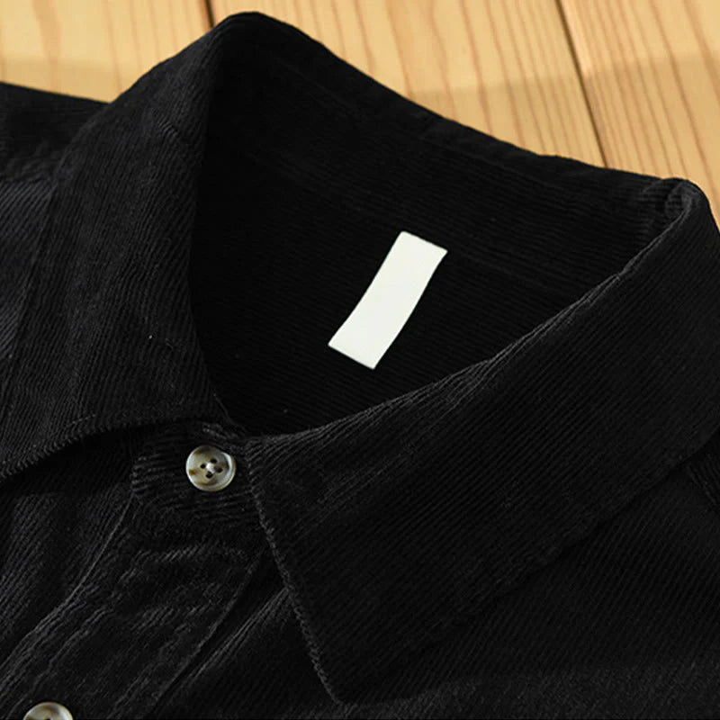 Buddha Stones Fall Decorative Pocket Buttons Down Stand Collar Long Sleeve Men's Cotton Corduroy Shirt