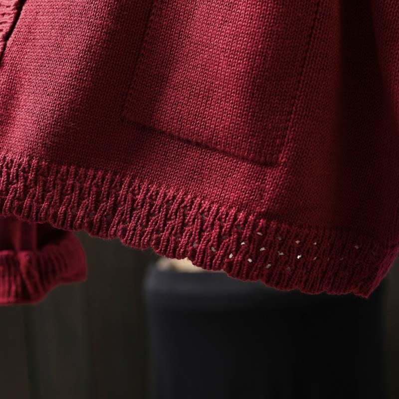 Buddha Stones Fall Lace Buttons Cotton Women's Long Sleeve Knitted Cardigan Sweater With Pockets