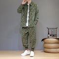 Buddha Stones 2Pcs Winter Thick Bamboo Men's Tang Suit Frog-Button Cotton Corduroy Long Sleeve Jacket Pants Set With Pockets
