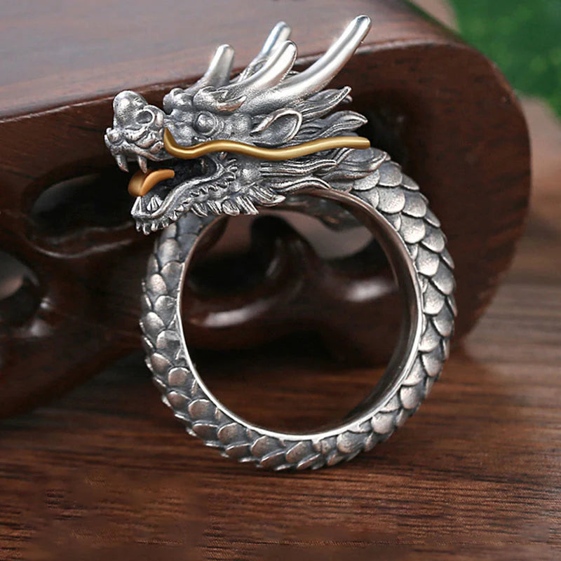 Buddha Stones 925 Sterling Silver Vintage Dragon Design Protection Strength Adjustable Ring  (Extra 30% Off | USE CODE: FS30)