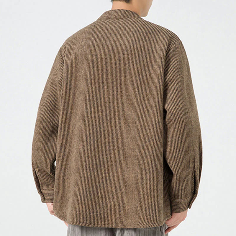 Buddha Stones Long Sleeve Frog-button Design Men's Cotton Jacket Shirt With Pockets