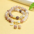 Buddha Stones Natural Golden Silk Jade Double Layer Gourd Peace Buckle Luck Bracelet