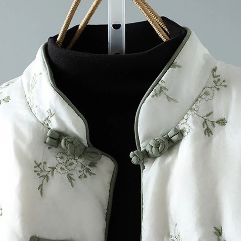 Buddha Stones Women's Embroidery Frog-button Long Sleeve Thicken Jacket With Pockets
