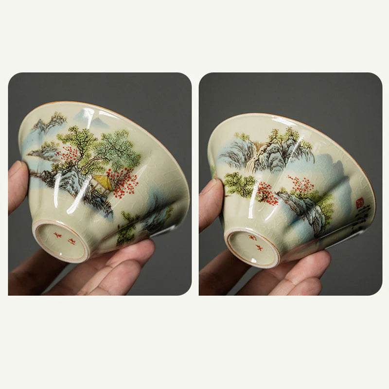 Buddha Stones Pine Mountain Forest Landscape Ceramic Gaiwan Sancai Teacup Kung Fu Tea Cup And Saucer With Lid (Extra 35% Off | USE CODE: FS35)