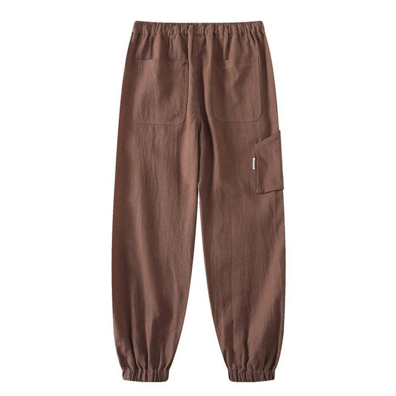 Buddha Stones Summer Ramie Linen Cotton Ankle-Length Elastic Cuffs Tapered Men's Pants With Pockets