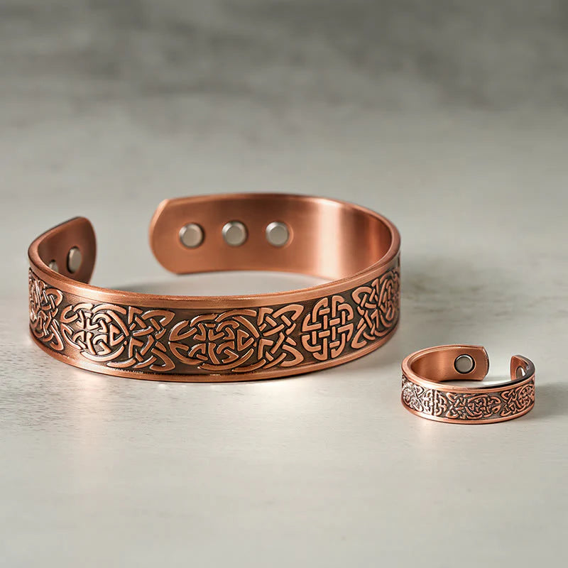 Buddha Stones Copper Abstract Line Pattern Open Luck Cuff Bracelet Bangle Ring