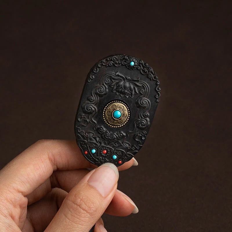 Buddha Stones Chinese Zodiac Natal Buddha Year of the Horse Om Mani Padme Hum Lotus Ebony Blessing Key Chain