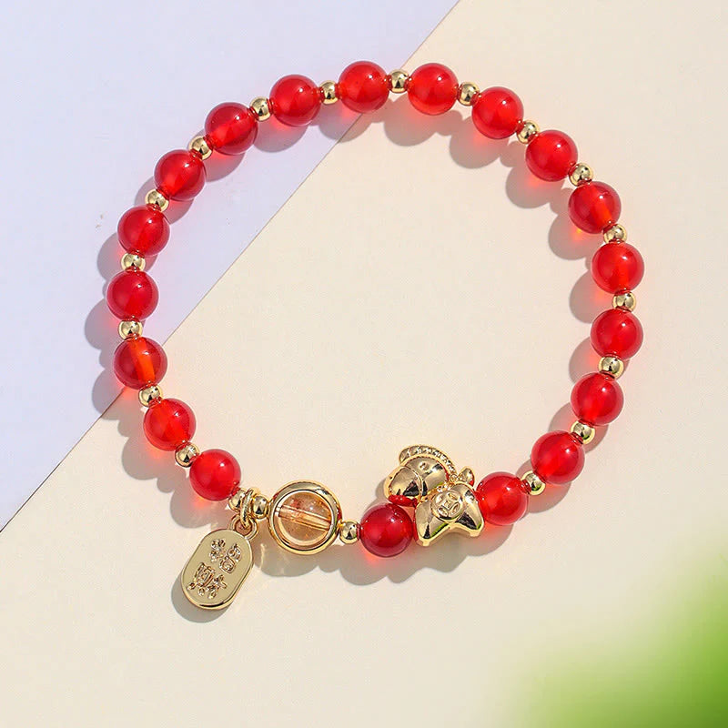 Buddha Stones Year Of The Horse Strawberry Quartz Citrine Red Agate Pink Crystal Love Bracelet