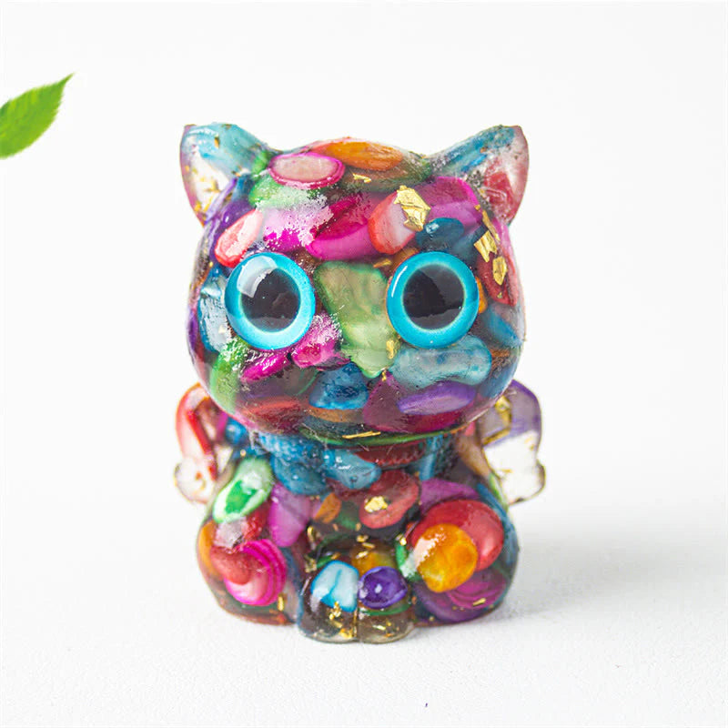 Buddha Stones Cute Cat Lazurite Lapis Lazuli Amethyst Black Obsidian Aquamarine Crystal Resin Positive Home Decoration