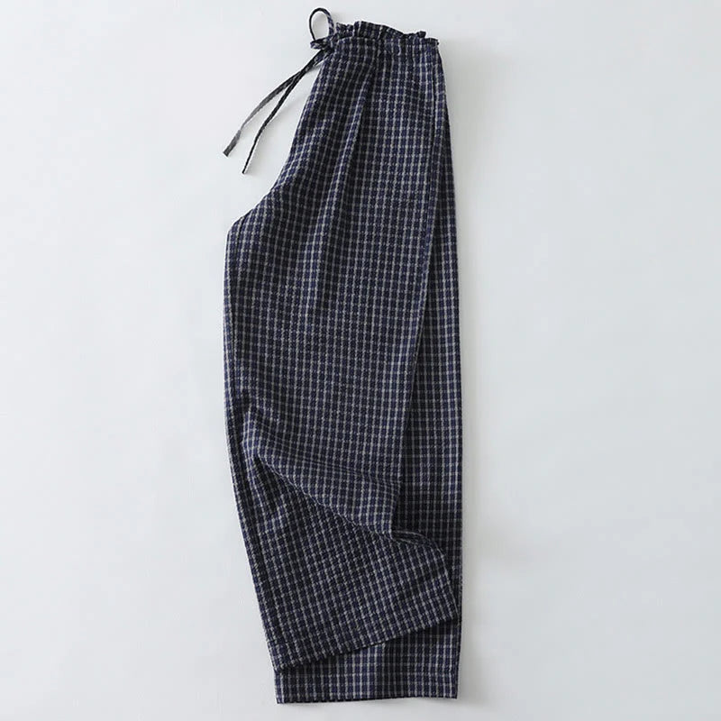 Buddha Stones Casual Plaid Pattern Women's Cotton Wide Leg Pants With Pockets