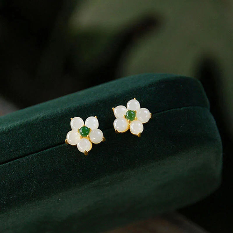 FREE Today: Release Negativity White Jade Flower Blessing Stud Earrings