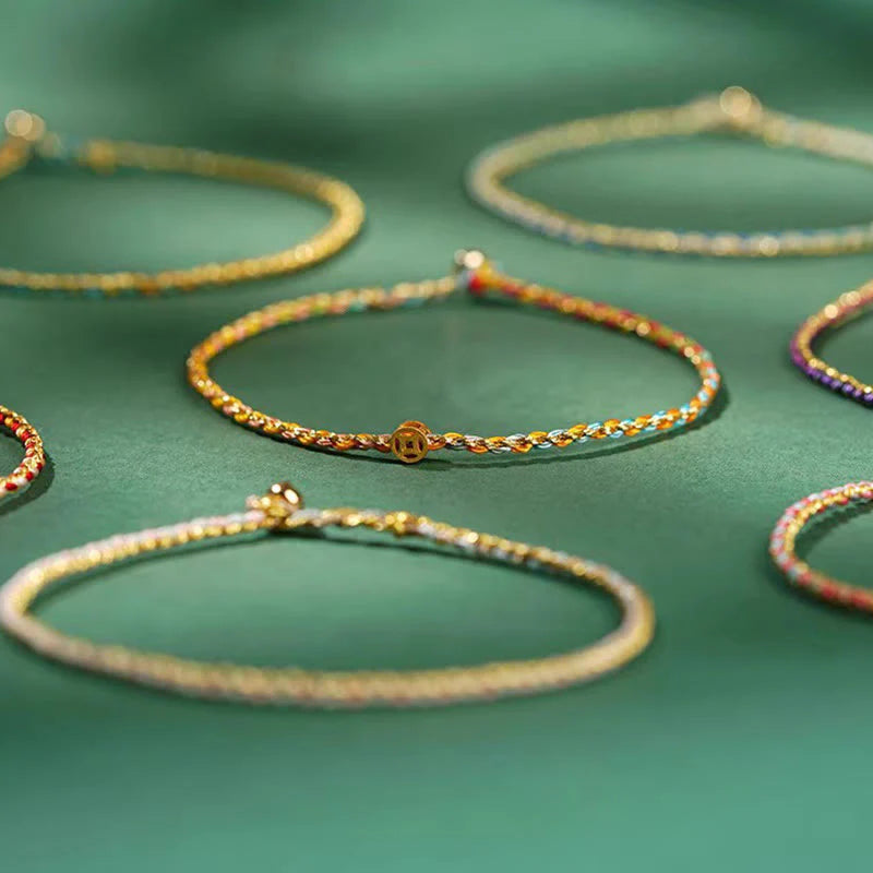 Buddha Stones Colorful Rope Luck Coin Bead Abundance Extra Thin Braided Bracelet