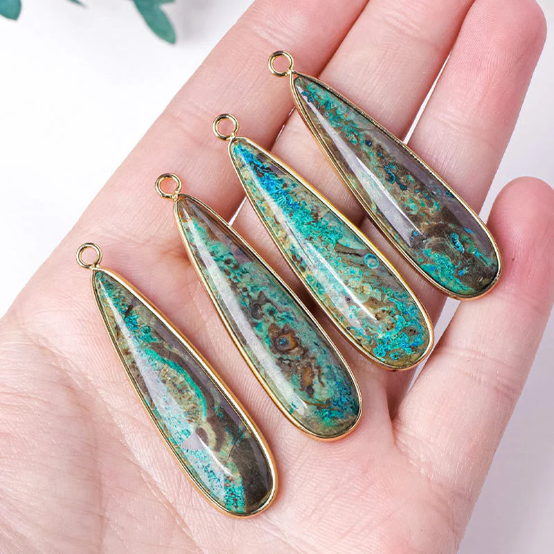 Buddha Stones Natural Stone Sea Sediment Jasper Agate Teardrop Shape Protection Necklace Pendant