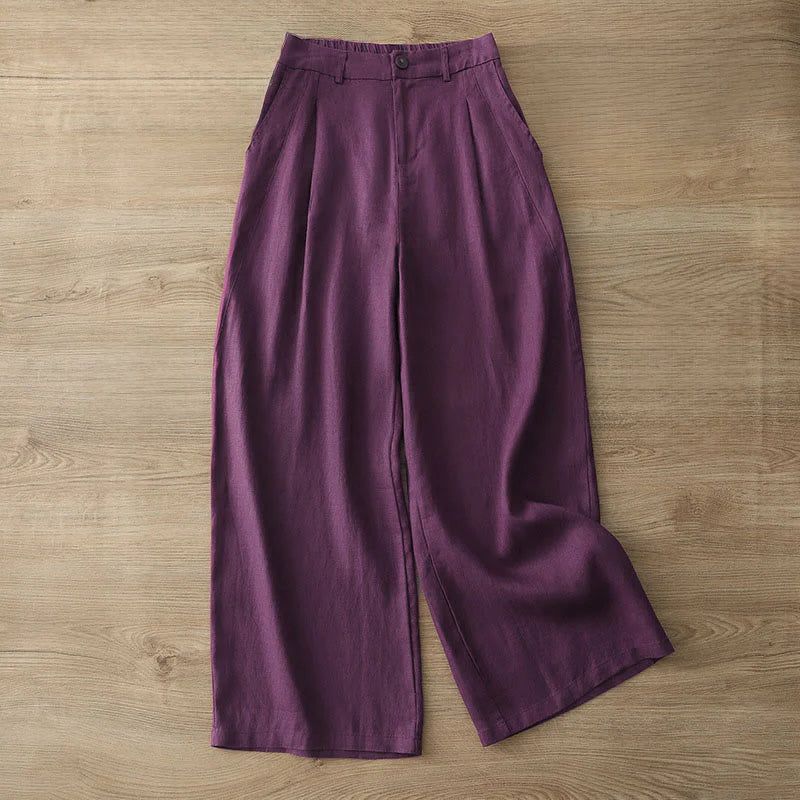 Buddha Stones Women's Fall Commute Solid Color Zipper Design Cotton Wide Leg Pants With Pockets