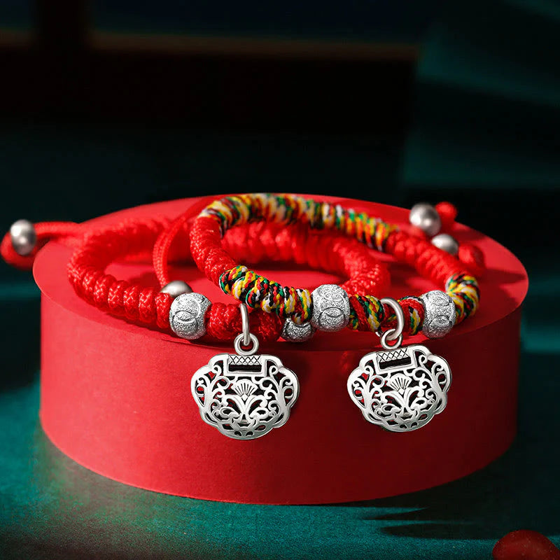 Buddha Stones 925 Sterling Silver Chinese Lock Charm Multicolored Red String Protection Handmade Braided Kids Bracelet (Extra 35% Off | USE CODE: FS35)