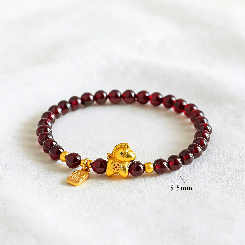 Buddha Stones Year Of The Horse Garnet Fu Character Protection Bracelet