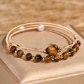 Buddha Stones 14K Gold Filled Copper Natural Tiger Eye Protection Metal Cuff Bracelet Bangle