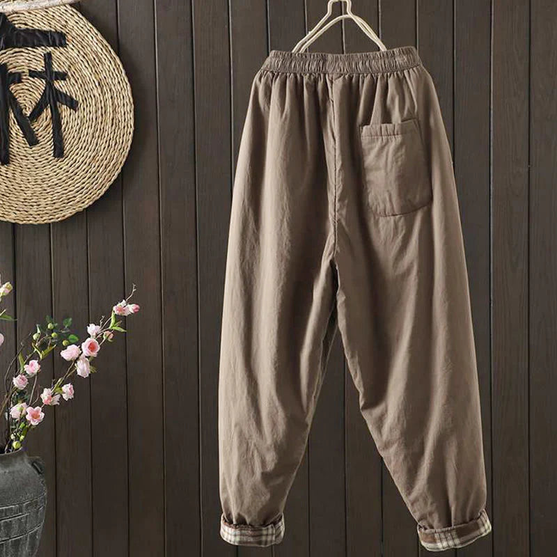 Buddha Stones Women's Winter Drawstring Fleece-Lined Thermal Harem Pants With Pockets