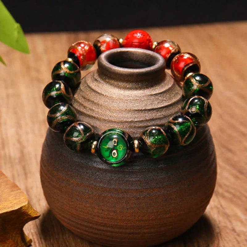 Buddha Stones Tibetan Five God of Wealth Thangka Liuli Glass Bead Chinese Zodiac Protection Bracelet (Extra 35% Off | USE CODE: FS35)