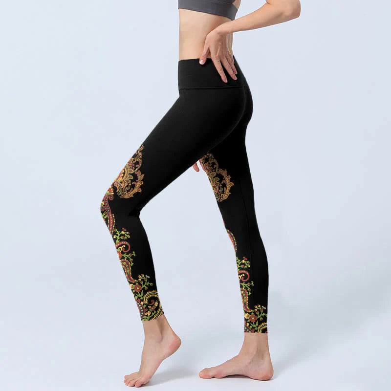 Buddha Stones Multicolor Paisley Floral Print Gym Leggings Women's Yoga Pants
