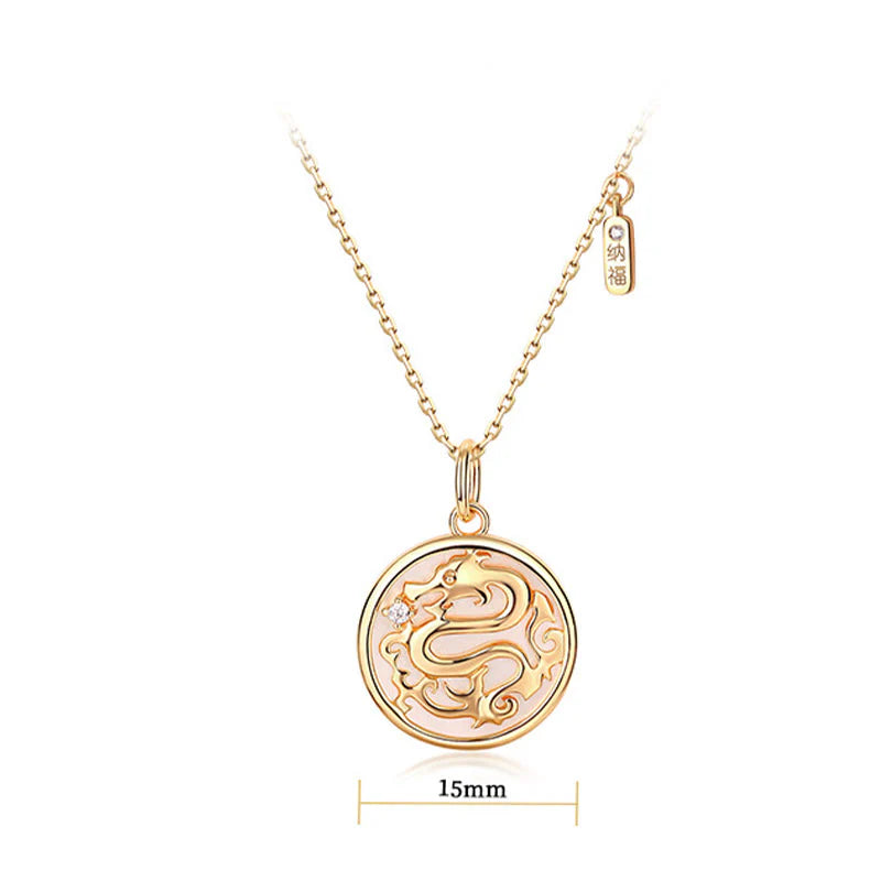âââA Flash Sale- Buddha Stones 925 Sterling Silver Tridacna Stone Year of the Dragon Fu Character Luck Strength Necklace Pendant