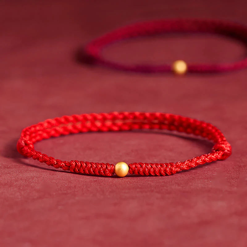 Buddha Stones A Simple Wish for You 925 Sterling Silver Plated Gold Single Bead Red Rope Bracelet Anklet Includes Gift Message Card