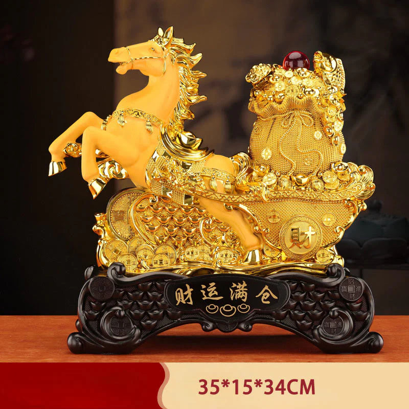 Buddha Stones  Good Fortune Year of the Horse Treasure Bowl Ingots Wealth Resin Home Decoration