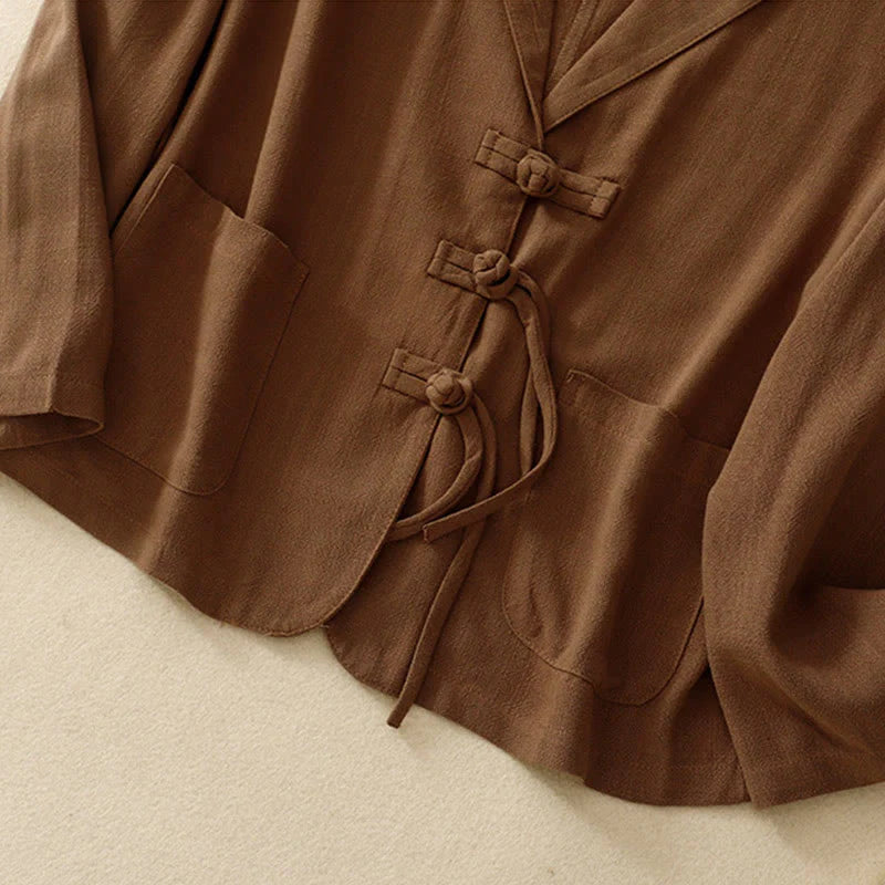 Buddha Stones Women's Cotton Linen Frog-Button Long Sleeve Jacket With Pockets