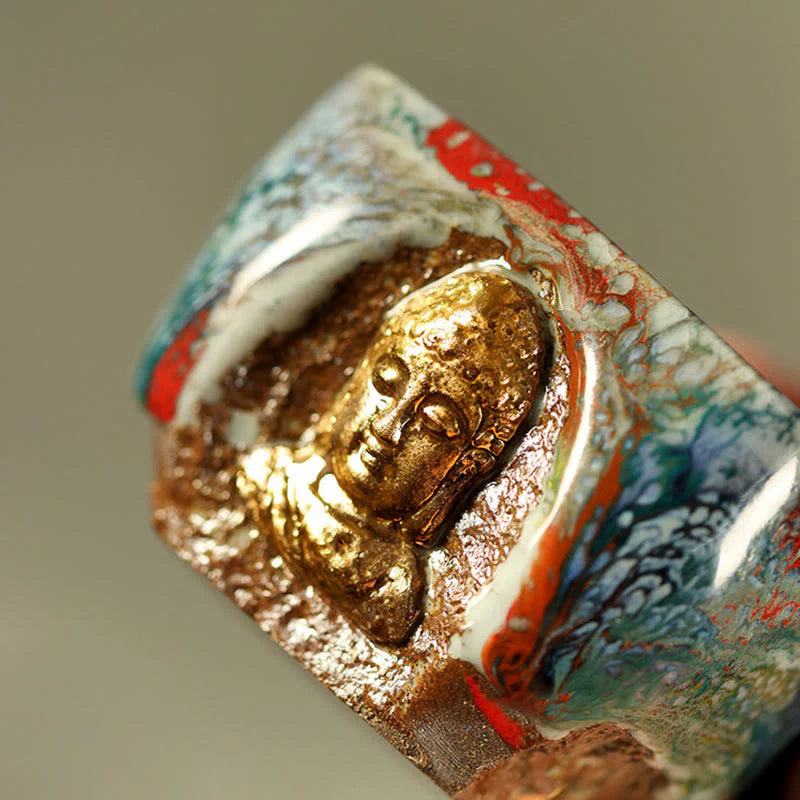 Buddha Stones Hand-painted Dunhuang Meditating Buddha Shino Ceramic Teacup Kung Fu Tea Cup