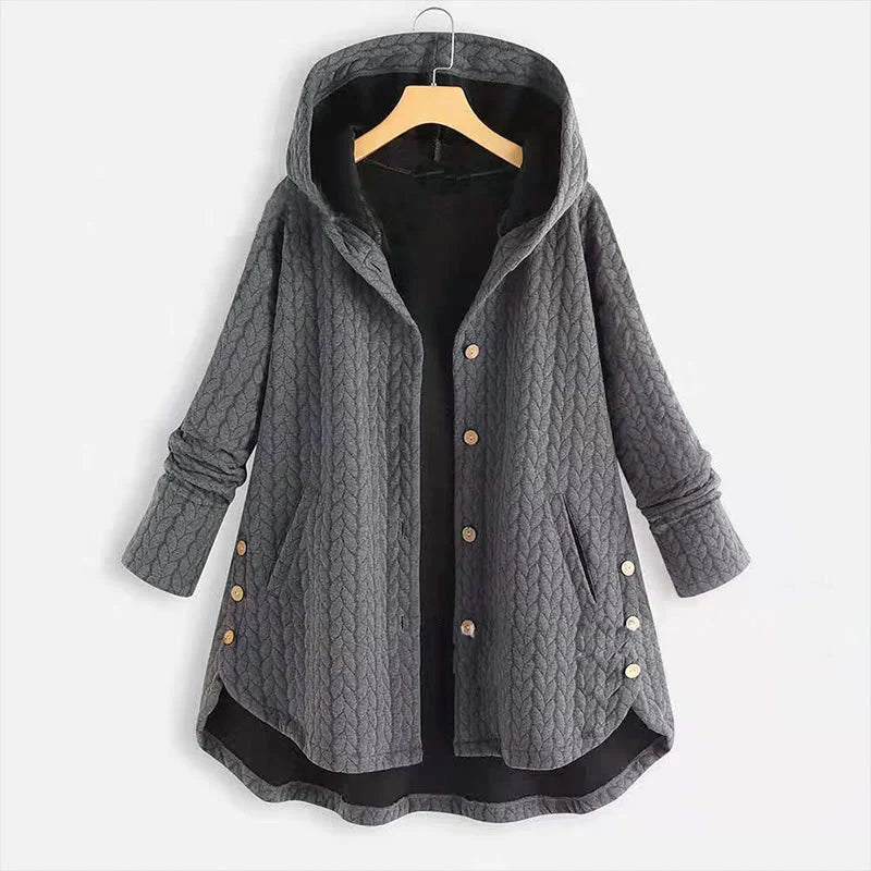 Buddha Stones Fall Wheat Ear Pattern Mid-length Design Women's Long Sleeve Hooded Coat With Pockets