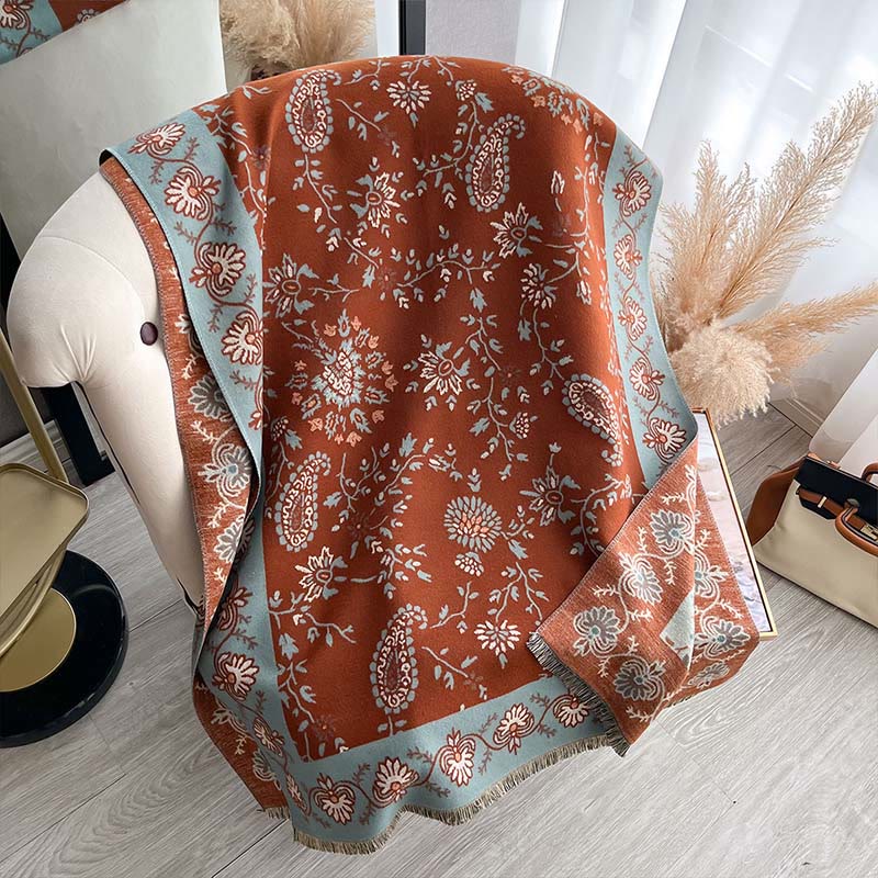 Buddha Stones Thickened Winter Paisley Flowers Vines Pattern Soft Scarf Shawl