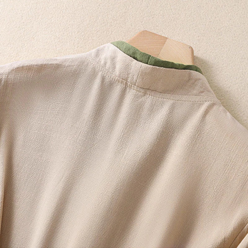 Buddha Stones Retro Lace-up Frog-Button Design Women's Three Quarter Sleeve Cotton Linen Shirt