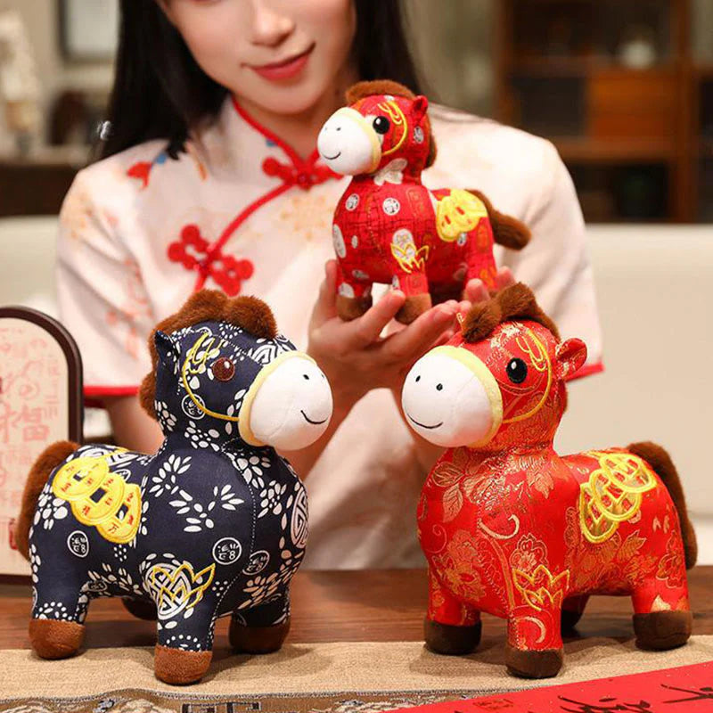 Buddha Stones Year of the Horse Copper Coins Plush Doll Home Decoration