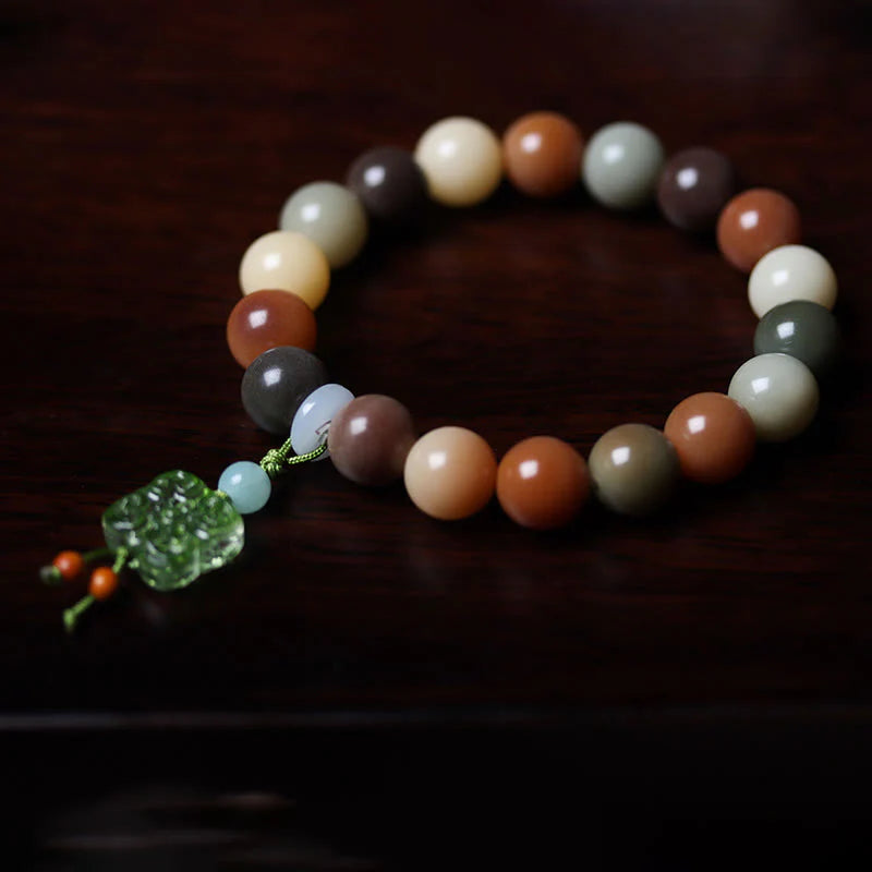 Buddha Stones Natural Multicolored Gradient Bodhi Seed Liuli Glass Charm Peace Bracelet