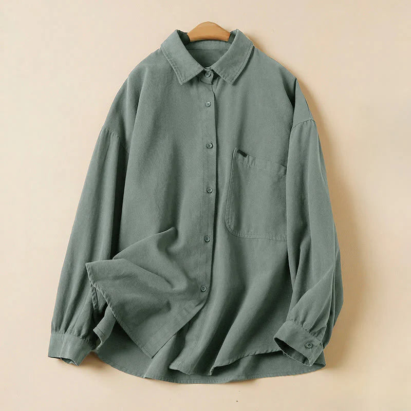 Buddha Stones Casual Buttons Design Women's Stand Collar Long Sleeve Cotton Shirt