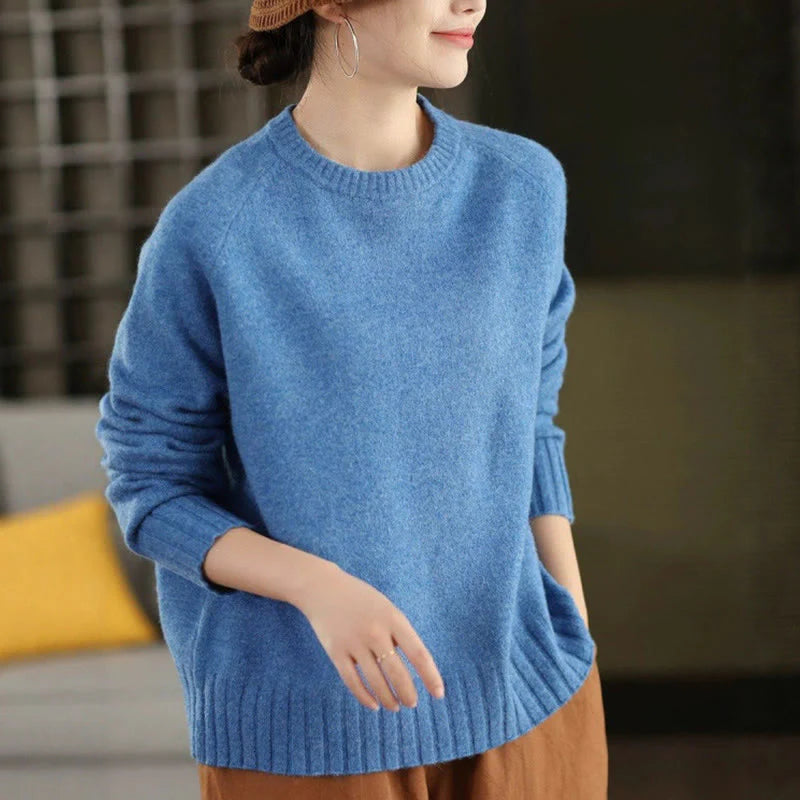 Buddha Stones Winter Crew Neck Warm Long Sleeve Women's Cotton Knitted Sweater