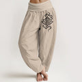 Buddha Stones Cotton Simple Lotus Pattern Women's Elastic Waist Harem Pants
