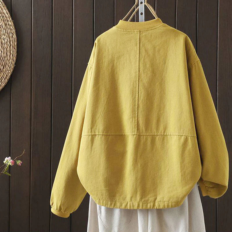 Buddha Stones Fall Button Down Women's Cotton Long Sleeve Outerwear Jacket With Pockets