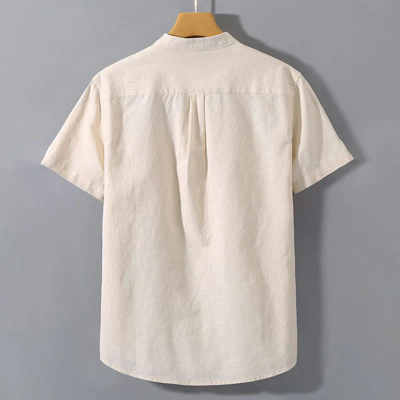 Buddha Stones Summer Men's Short Sleeve Button Down Cotton Linen Shirt