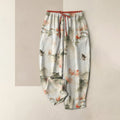 Buddha Stones Pure Cotton Butterfly Flowers Pattern Print Women's Pants With Pockets