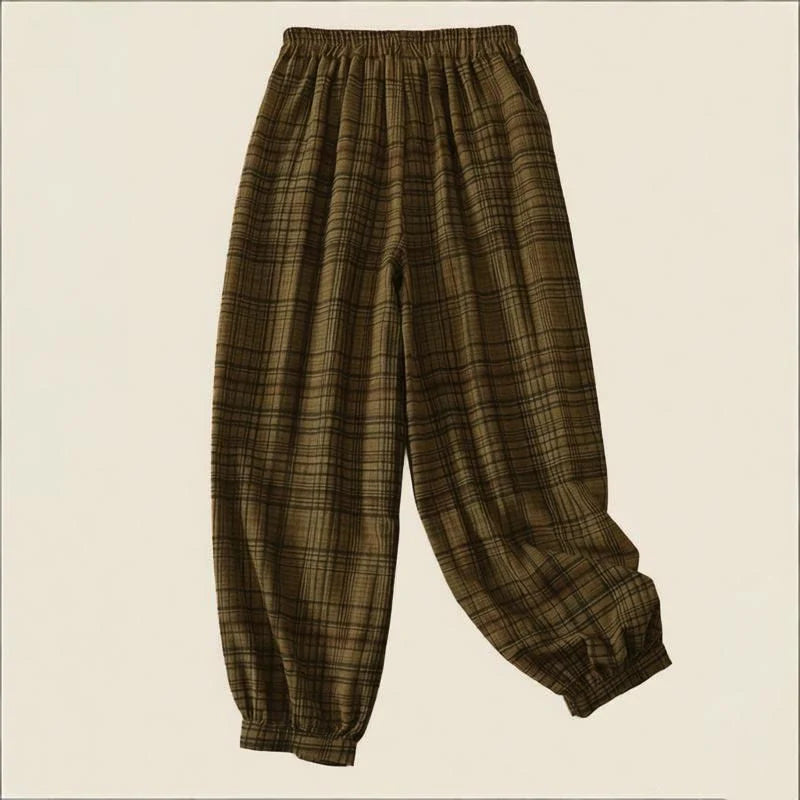 Buddha Stones Spring Plaid Design Women's Harem 7-8 Length Pants With Pockets