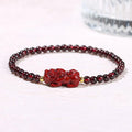 Buddha Stones Garnet Cinnabar PiXiu Strawberry Quartz Square Bead Protection Bracelet