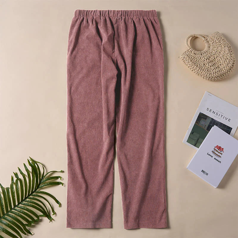 Buddha Stones Women's Commute Pure Color Corduroy Pants With Pockets