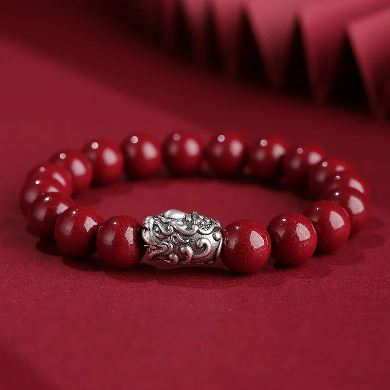 Buddha Stones 999 Sterling Silver PiXiu Natural Cinnabar Wealth Luck Bracelet (Extra 30% Off | USE CODE: FS30)