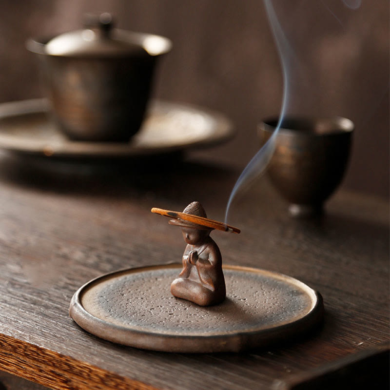 Buddha Stones Small Person Meditation Ceramic Spiritual Healing Incense Burner